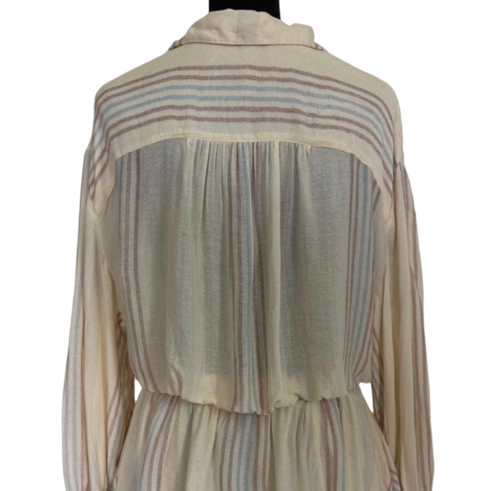 Free People On My Way Striped Shirt Ivory Multi Boho Mini Dress Size XS NWT - Picture 5 of 14